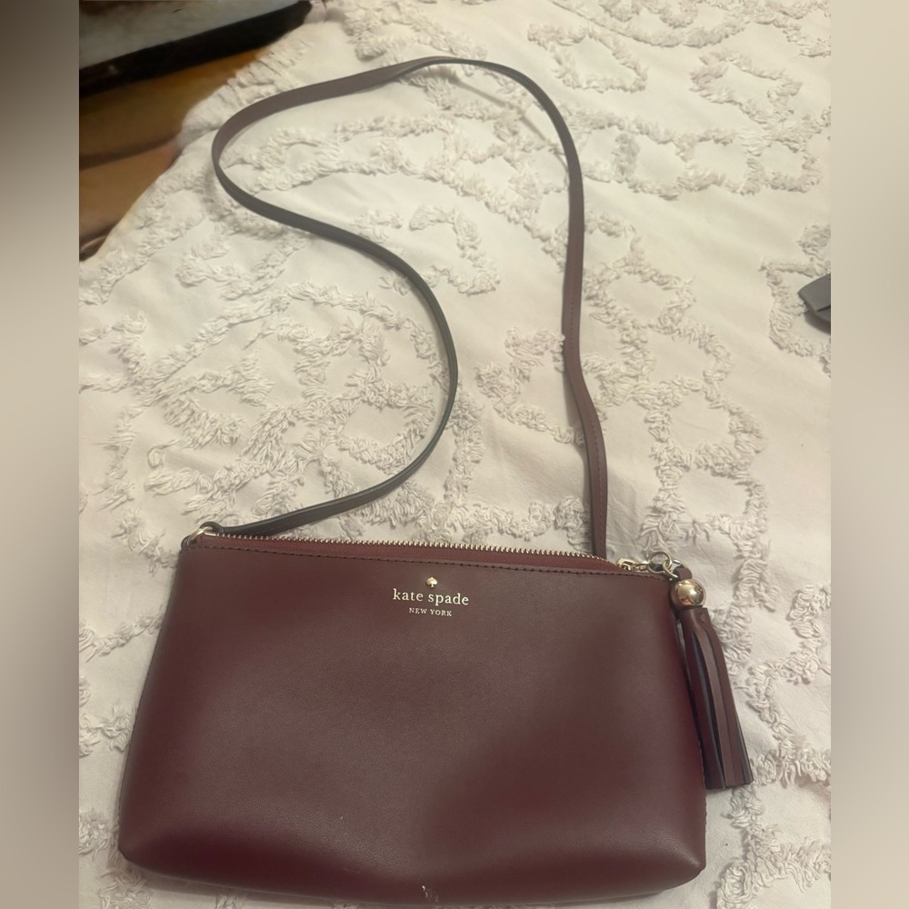 kate spade Burgundy Leather Tassel Crossbody Bag